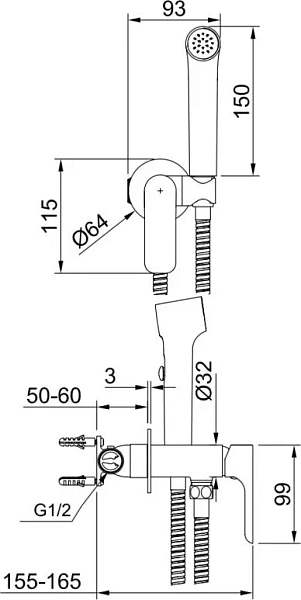 Смеситель Raglo встраиваемый с гигиеническим душем R03.52.06