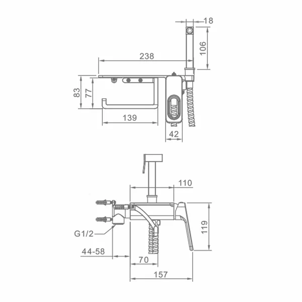 Смеситель Raglo встраиваемый с гигиеническим душем и полкой R51.55.06