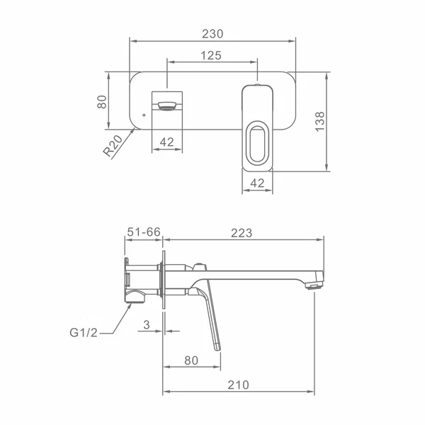 Смеситель Raglo встраиваемый  для умывальника R51.11.09