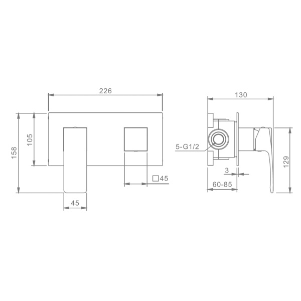 Встраиваемый смеситель Raglo для ванны и душа 3-режима