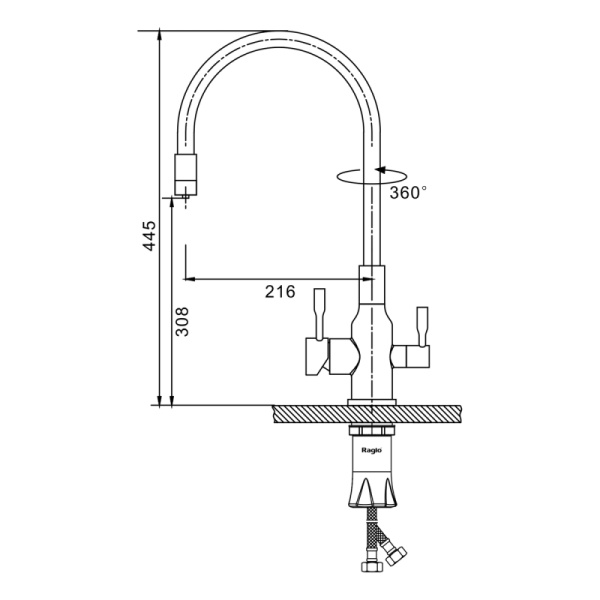  Смеситель Raglo для кухни с гибким изливом с подключением к фильтру R81.64.06