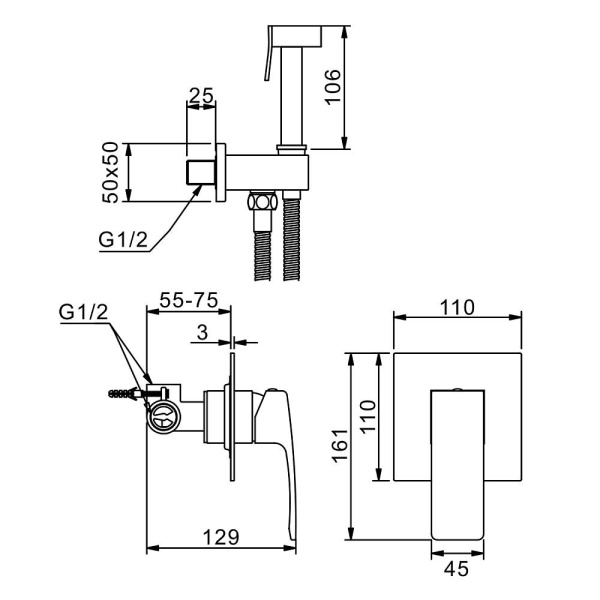 Смеситель Raglo с гигиеническим душем встраиваемый