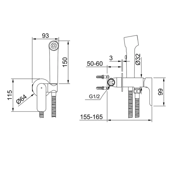 Смеситель Raglo встраиваемый с гигиеническим душем R03.52
