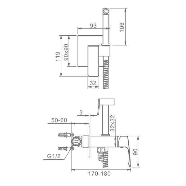 Смеситель Raglo встраиваемый с гигиеническим душем 