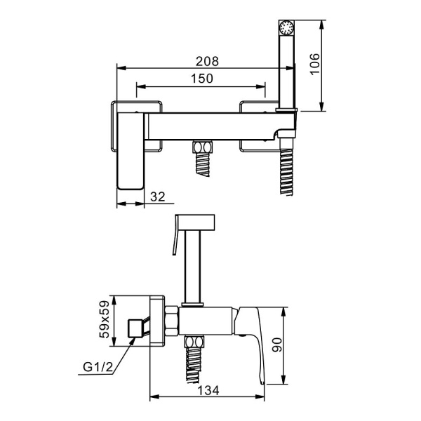 Смеситель Raglo настенный с гигиеническим душем 